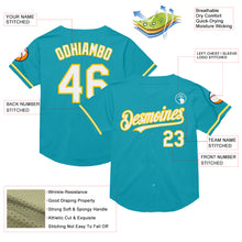 Load image into Gallery viewer, Custom Teal White-Yellow Mesh Authentic Throwback Baseball Jersey