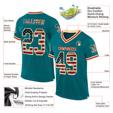 Load image into Gallery viewer, Custom Teal Vintage USA Flag Cream-Red Mesh Authentic Throwback Football Jersey