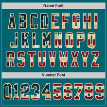 Load image into Gallery viewer, Custom Teal Vintage USA Flag Cream-Red Mesh Authentic Throwback Football Jersey