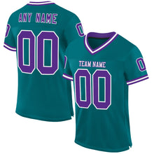 Load image into Gallery viewer, Custom Teal Purple-White Mesh Authentic Throwback Football Jersey