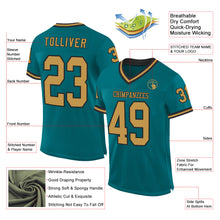 Load image into Gallery viewer, Custom Teal Old Gold-Black Mesh Authentic Throwback Football Jersey