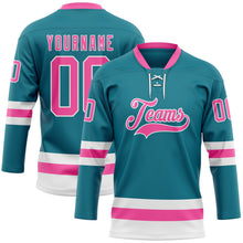 Load image into Gallery viewer, Custom Teal Pink-White Hockey Lace Neck Jersey