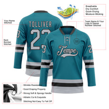 Load image into Gallery viewer, Custom Teal Gray-Black Hockey Lace Neck Jersey