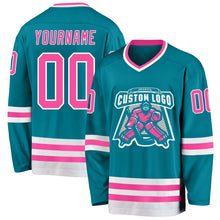 Load image into Gallery viewer, Custom Teal Pink-White Hockey Jersey