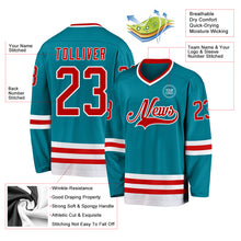 Load image into Gallery viewer, Custom Teal Red-White Hockey Jersey