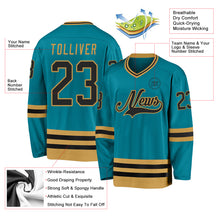 Load image into Gallery viewer, Custom Teal Black-Old Gold Hockey Jersey