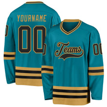 Load image into Gallery viewer, Custom Teal Black-Old Gold Hockey Jersey
