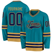 Load image into Gallery viewer, Custom Teal Navy-Old Gold Hockey Jersey