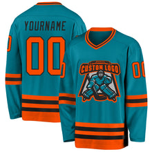 Load image into Gallery viewer, Custom Teal Orange-Black Hockey Jersey