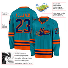 Load image into Gallery viewer, Custom Teal Navy-Orange Hockey Jersey