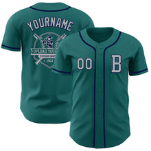 Load image into Gallery viewer, Custom Teal Gray-Navy Authentic Baseball Jersey