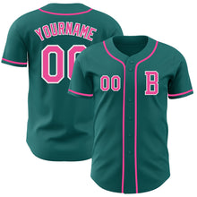 Load image into Gallery viewer, Custom Teal Pink-White Authentic Baseball Jersey