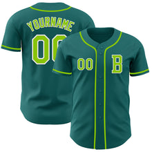 Load image into Gallery viewer, Custom Teal Neon Green-White Authentic Baseball Jersey