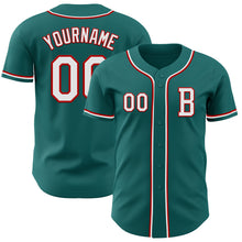 Load image into Gallery viewer, Custom Teal White-Red Authentic Baseball Jersey