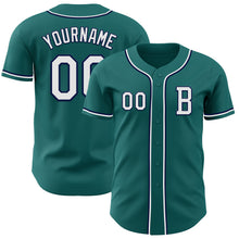 Load image into Gallery viewer, Custom Teal White-Navy Authentic Baseball Jersey