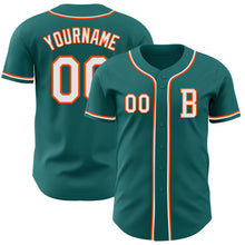 Load image into Gallery viewer, Custom Teal White-Orange Authentic Baseball Jersey