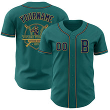 Load image into Gallery viewer, Custom Teal Navy-Old Gold Authentic Baseball Jersey