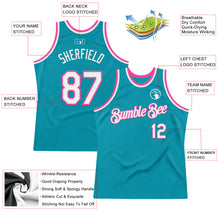 Load image into Gallery viewer, Custom Teal White-Pink Authentic Throwback Basketball Jersey