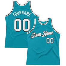 Load image into Gallery viewer, Custom Teal White-Black Authentic Throwback Basketball Jersey