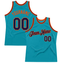 Load image into Gallery viewer, Custom Teal Navy-Orange Authentic Throwback Basketball Jersey