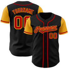 Load image into Gallery viewer, Custom Black Red-Gold Authentic Two Tone Baseball Jersey
