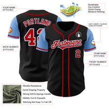 Load image into Gallery viewer, Custom Black Red-Light Blue Authentic Two Tone Baseball Jersey