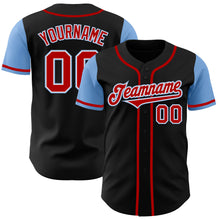 Load image into Gallery viewer, Custom Black Red-Light Blue Authentic Two Tone Baseball Jersey