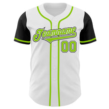 Load image into Gallery viewer, Custom White Neon Green-Black Authentic Two Tone Baseball Jersey