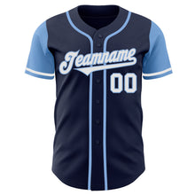 Load image into Gallery viewer, Custom Navy White-Light Blue Authentic Two Tone Baseball Jersey