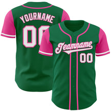 Load image into Gallery viewer, Custom Kelly Green White-Pink Authentic Two Tone Baseball Jersey