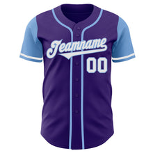 Load image into Gallery viewer, Custom Purple White-Light Blue Authentic Two Tone Baseball Jersey