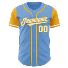 Load image into Gallery viewer, Custom Light Blue White-Gold Authentic Two Tone Baseball Jersey