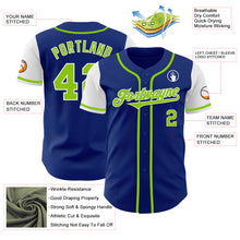 Load image into Gallery viewer, Custom Royal Neon Green-White Authentic Two Tone Baseball Jersey