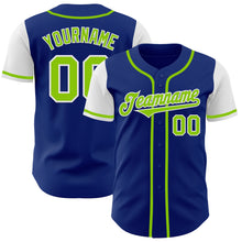 Load image into Gallery viewer, Custom Royal Neon Green-White Authentic Two Tone Baseball Jersey