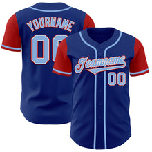 Load image into Gallery viewer, Custom Royal Light Blue-Red Authentic Two Tone Baseball Jersey