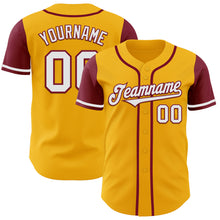 Load image into Gallery viewer, Custom Gold White-Crimson Authentic Two Tone Baseball Jersey