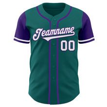 Load image into Gallery viewer, Custom Teal White-Purple Authentic Two Tone Baseball Jersey