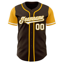 Load image into Gallery viewer, Custom Brown White-Gold Authentic Two Tone Baseball Jersey