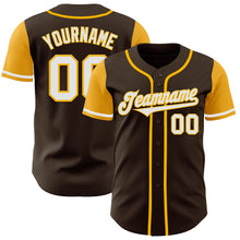 Load image into Gallery viewer, Custom Brown White-Gold Authentic Two Tone Baseball Jersey