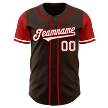 Load image into Gallery viewer, Custom Brown White-Red Authentic Two Tone Baseball Jersey