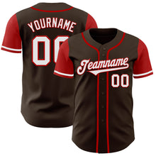 Load image into Gallery viewer, Custom Brown White-Red Authentic Two Tone Baseball Jersey