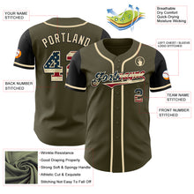 Load image into Gallery viewer, Custom Olive Vintage USA Flag-Black Authentic Two Tone Salute To Service Baseball Jersey