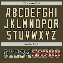 Load image into Gallery viewer, Custom Olive Vintage USA Flag-Black Authentic Two Tone Salute To Service Baseball Jersey