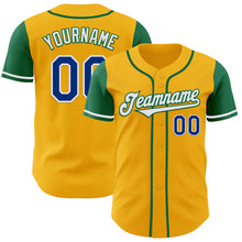 Load image into Gallery viewer, Custom Gold Royal-Kelly Green Authentic Two Tone Baseball Jersey