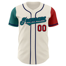 Load image into Gallery viewer, Custom Cream Red Teal-Navy Authentic Two Tone Baseball Jersey