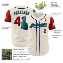 Load image into Gallery viewer, Custom Cream Red Teal-Navy Authentic Two Tone Baseball Jersey