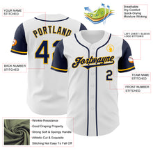 Load image into Gallery viewer, Custom White Navy-Gold Authentic Two Tone Baseball Jersey