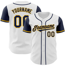 Load image into Gallery viewer, Custom White Navy-Gold Authentic Two Tone Baseball Jersey
