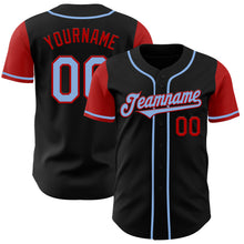 Load image into Gallery viewer, Custom Black Light Blue-Red Authentic Two Tone Baseball Jersey