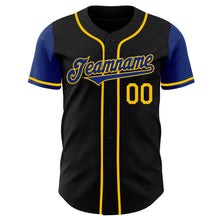 Load image into Gallery viewer, Custom Black Royal-Yellow Authentic Two Tone Baseball Jersey